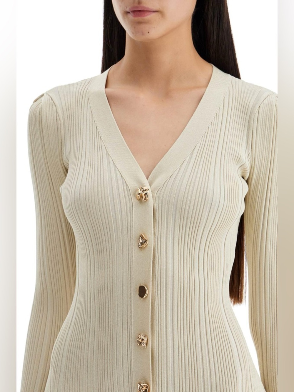 Self-Portrait Metallic Ribbed Ruffle-Cuff Midi Dress Size M - Picture 3 of 3